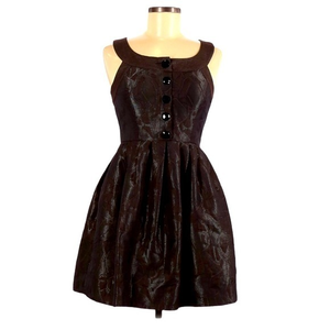 BCBG Generation 6 brown brocade retro fit‎ & flare sleeveless cocktail dress
